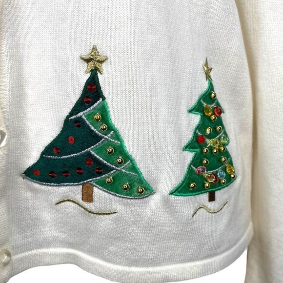 Croft & Barrow Christmas Tree Cardigan Women's Size Large Ivory Cream - Picture 6 of 10